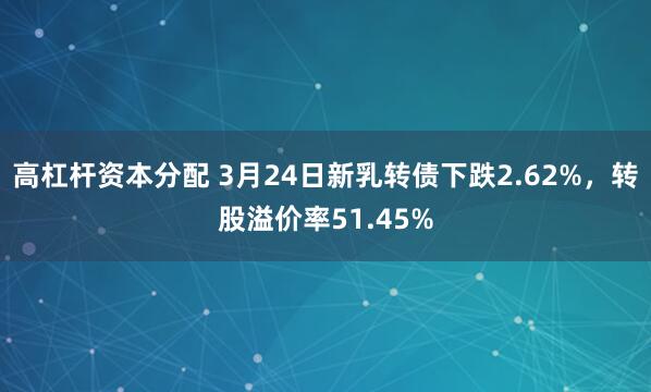 高杠杆资本分配 3月24日新乳转债下跌2.62%，转股溢价率51.45%