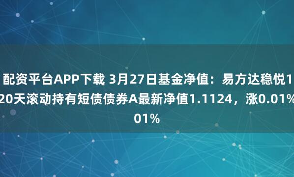 配资平台APP下载 3月27日基金净值：易方达稳悦120天滚动持有短债债券A最新净值1.1124，涨0.01%